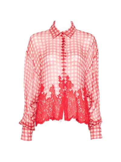 Ermanno Scervino Gingham Lace Shirt In Red