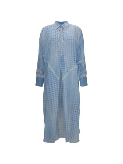 Ermanno Scervino Gingham Lace-trim Dress In Blue