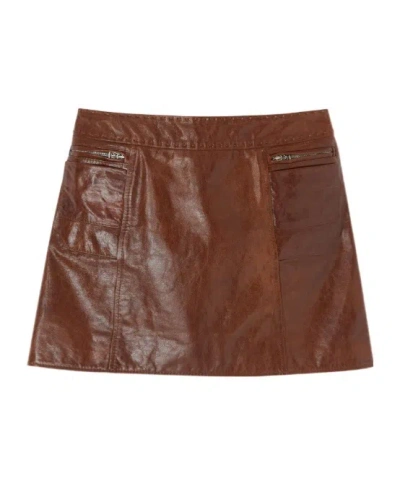Ermanno Scervino Glossy Leather Miniskirt In Brown