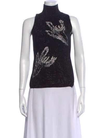 Pre-owned Ermanno Scervino Graphic Print Mock Neck Top In Black