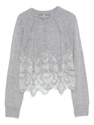 Ermanno Scervino Lace Cashmere Cardigan In Gray