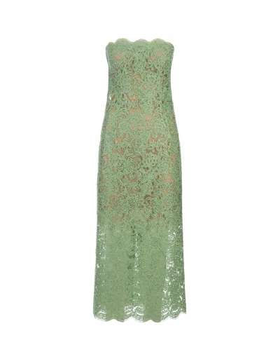 Ermanno Scervino Green Lace Longuette Dress With Micro Crystals