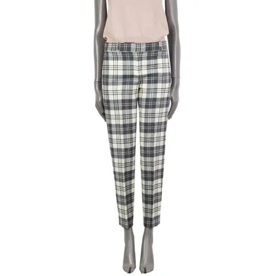 Pre-owned Ermanno Scervino Grey & Cream Wool Plaid Cigarette Pants 40 S In White