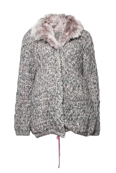 Ermanno Scervino , Grey Knitted Cardigan With Fur Collar. In Gray