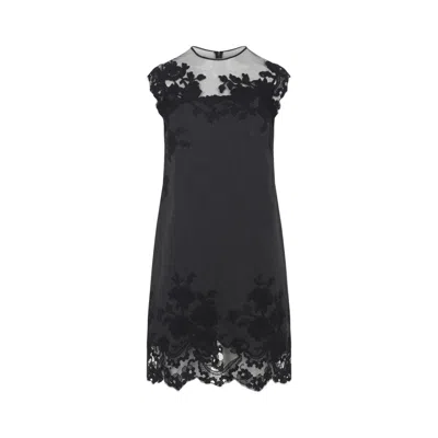 Ermanno Scervino Sheer Neckline Sleeveless Floral Lace Mini Dress In Black