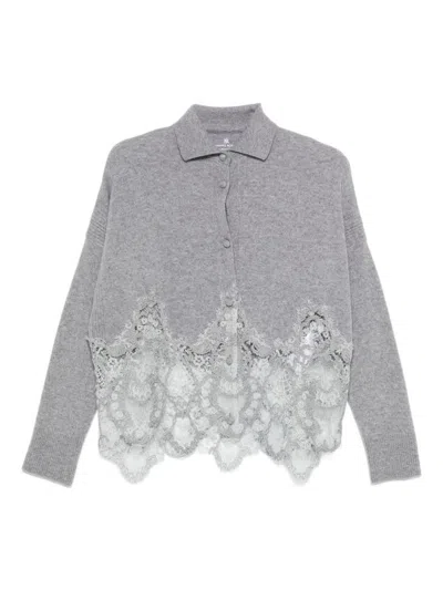Ermanno Scervino Grey Lace-trimmed Cardigan In Gray