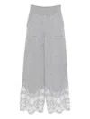 Ermanno Scervino Wide Leg Cashmere Trousers With Lace Trim In Gray
