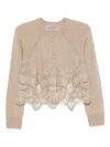 Ermanno Scervino Cropped Cashmere Cardigan Lace Trim In Brown