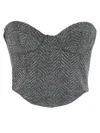 Ermanno Scervino Rhinestone Herringbone Bustier Top In Gray