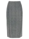 Ermanno Scervino Rhinestone-embellished Herringbone Silk Midi Skirt In Gray