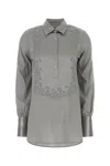 Ermanno Scervino Satin Shirt With Buttoned Cuffs And Embroidery In Gray