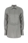 Ermanno Scervino Satin Shirt With Buttoned Cuffs And Embroidery In Gray