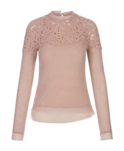 Ermanno Scervino Guipure-lace Long-sleeve Jumper In Nude