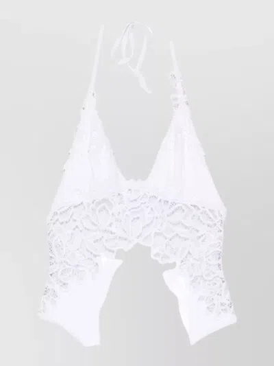 Ermanno Scervino Halter Neck Swimsuit Lace Detailing Panels In White