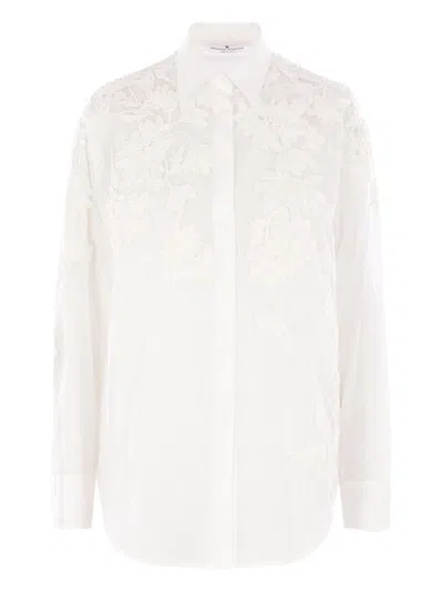 ERMANNO SCERVINO HANDMADE RIBBON FLORAL EMBROIDERY OVERSIZED MUSLIN SHIRT