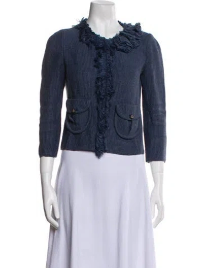 Pre-owned Ermanno Scervino Hemp Tweed Pattern Evening Jacket In Blue