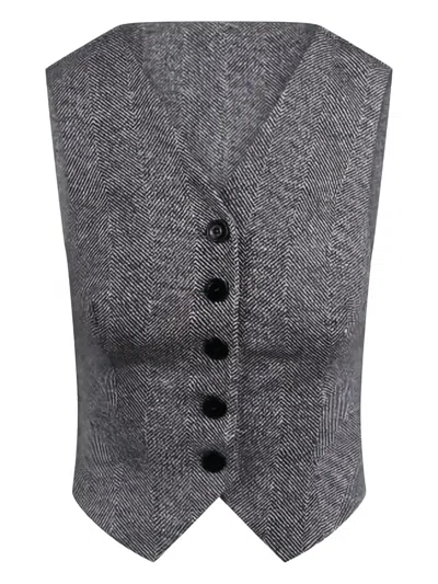 Ermanno Scervino Herringbone Button Waistcoat In Black