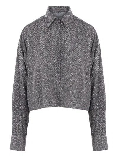 Ermanno Scervino Herringbone Crystal-embellished Shirt In Gray