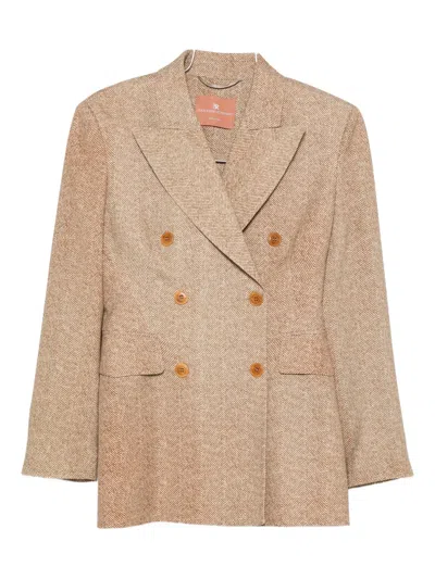 Ermanno Scervino Herringbone Double-breasted Jacket In Brown