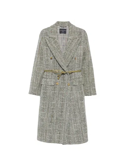 Ermanno Scervino Herringbone Double-breasted Coat In White