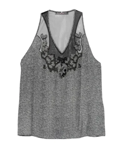 Ermanno Scervino Herringbone Embroidered Top In Gray