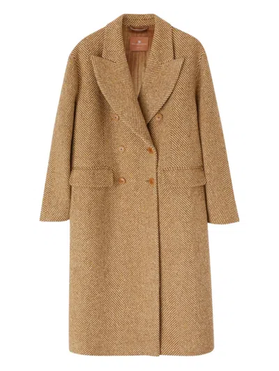 Ermanno Scervino Herringbone-pattern Double-breasted Coat In Brown
