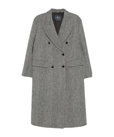 ERMANNO SCERVINO HERRINGBONE-PATTERN DOUBLE-BREASTED COAT