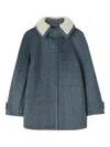 Ermanno Scervino Herringbone-pattern Faux-fur Collar Coat In Blue