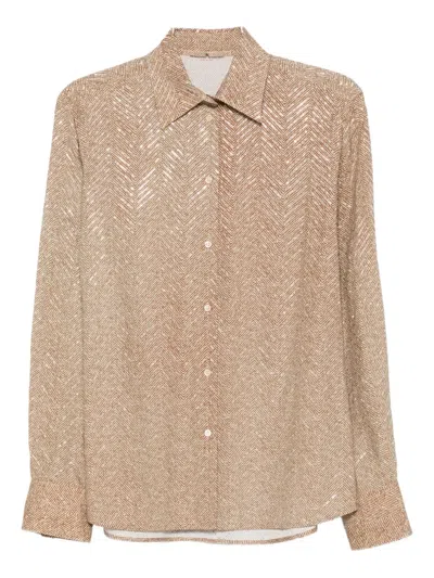 Ermanno Scervino Herringbone-pattern Long-sleeve Shirt In Neutral