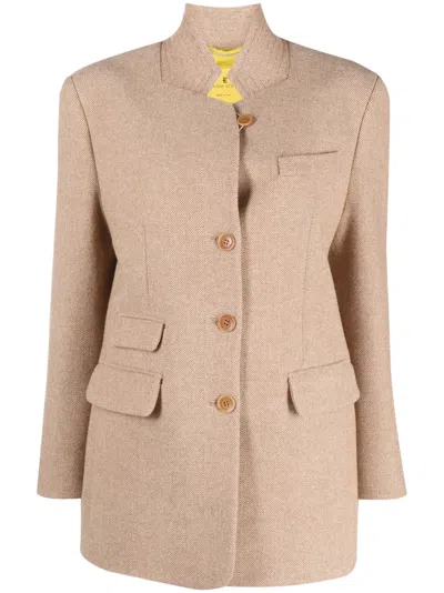 Ermanno Scervino Herringbone-pattern Single-breasted Jacket In Neutrals