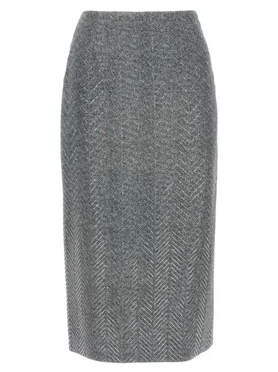 Ermanno Scervino Herringbone Rhinestone Skirt In Gray