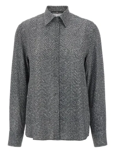 Ermanno Scervino Herringbone Shirt Adorned With Rhinestone Details In Gray