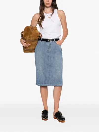 Ermanno Scervino Herringbone-pattern Midi Denim Skirt In Blue