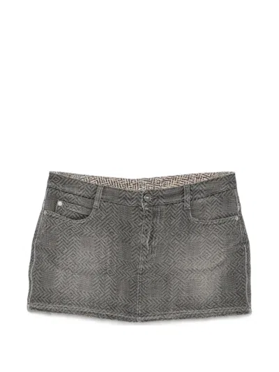 Ermanno Scervino Herringbone-pattern Mini Denim Skirt In Gray