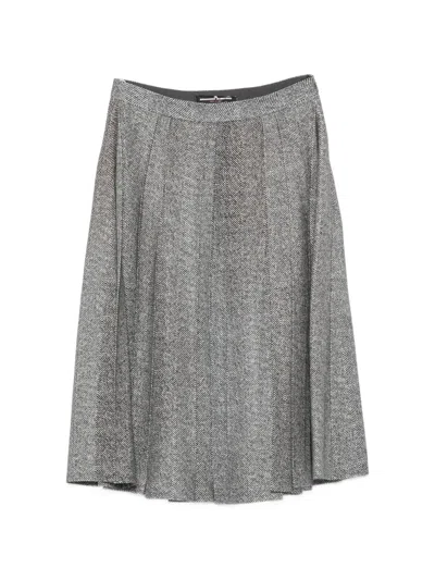 Ermanno Scervino Herringbone-pattern Pleated Midi Skirt In Gray