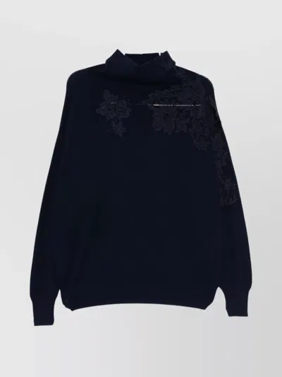 ERMANNO SCERVINO HIGH NECK KNITWEAR WITH LONG SLEEVES AND FLORAL APPLIQUÉ