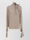 Ermanno Scervino High Neck Long Sleeve Bow Shirt In Neutral