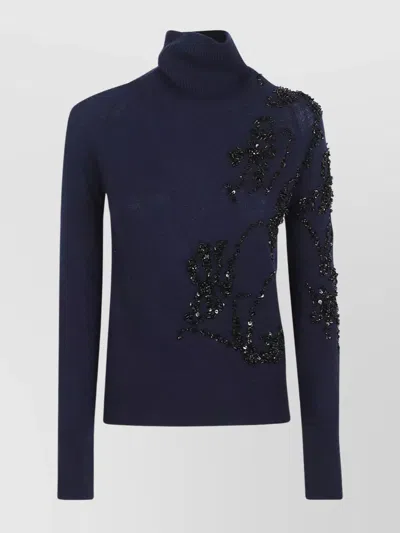 Ermanno Scervino Sequin-embellished Turtleneck Sweater In Blue