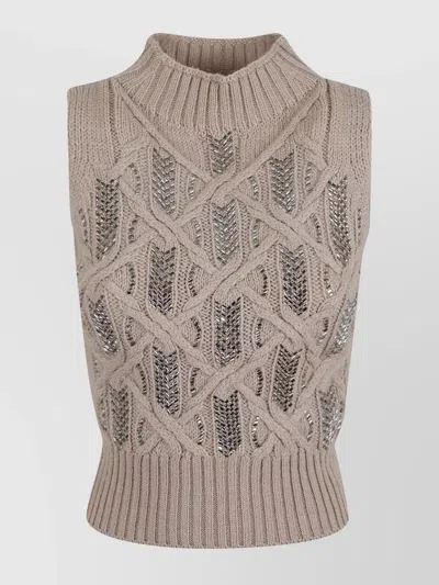 Ermanno Scervino Sleeveless Knitted Top With Cable Knit Pattern In Gray