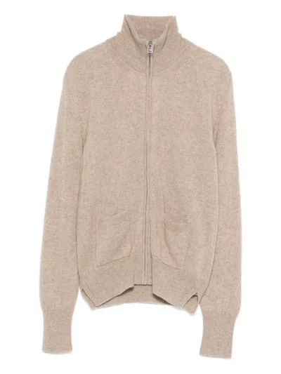 Ermanno Scervino High-neck Zip-front Cardigan In Brown