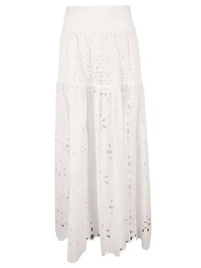 Ermanno Scervino High-waist Floral Perforated Skirt In Bright White