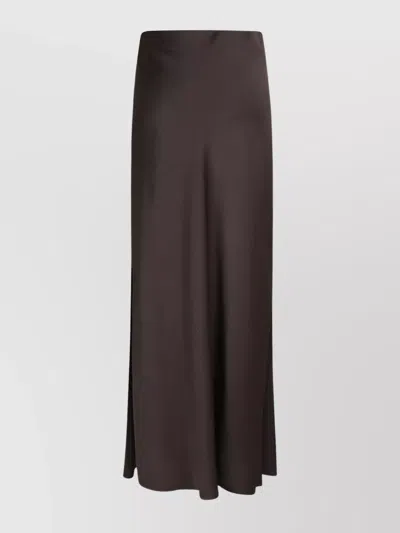 Ermanno Scervino High Waist Satin Finish Side Slit Skirt In Brown