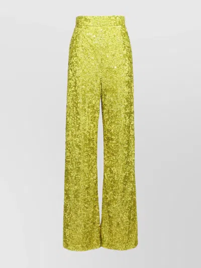 Ermanno Scervino High Waist Sequin Embellished Wide Leg Trousers In Yellow