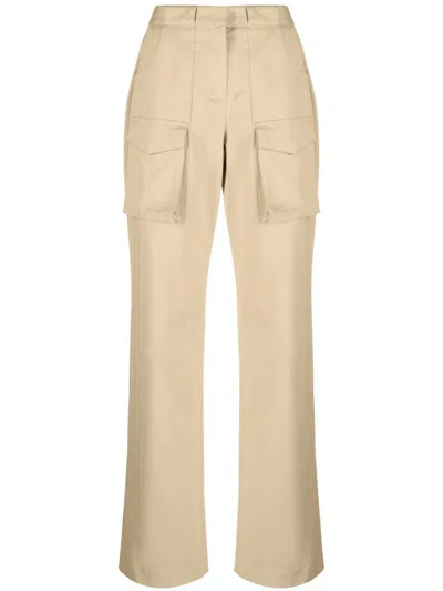 Ermanno Scervino Low Waist Wide Twill Cargo Pants In Cream