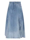 Ermanno Scervino High-waisted Midi Denim Skirt With Floral Patches In Blue