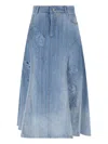 Ermanno Scervino High-waisted Midi Denim Skirt With Floral Patches In Neutral