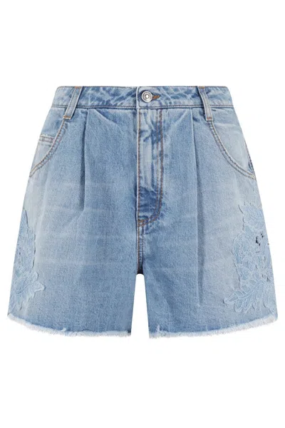 Ermanno Scervino High-waisted Shorts With Wide Leg And Macramé Inserts