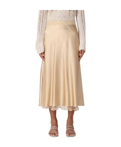 Ermanno Scervino High-waisted Silk Midi Skirt In Ecru