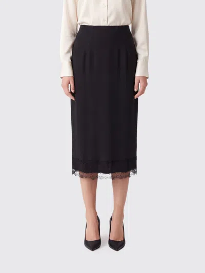 Ermanno Scervino High-waisted Silk Midi Pencil Skirt With Lace Inserts In Black