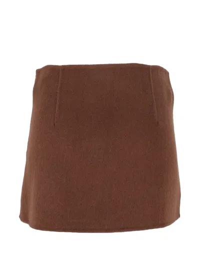 Ermanno Scervino High-waisted Wool-blend Mini Skirt In Brown